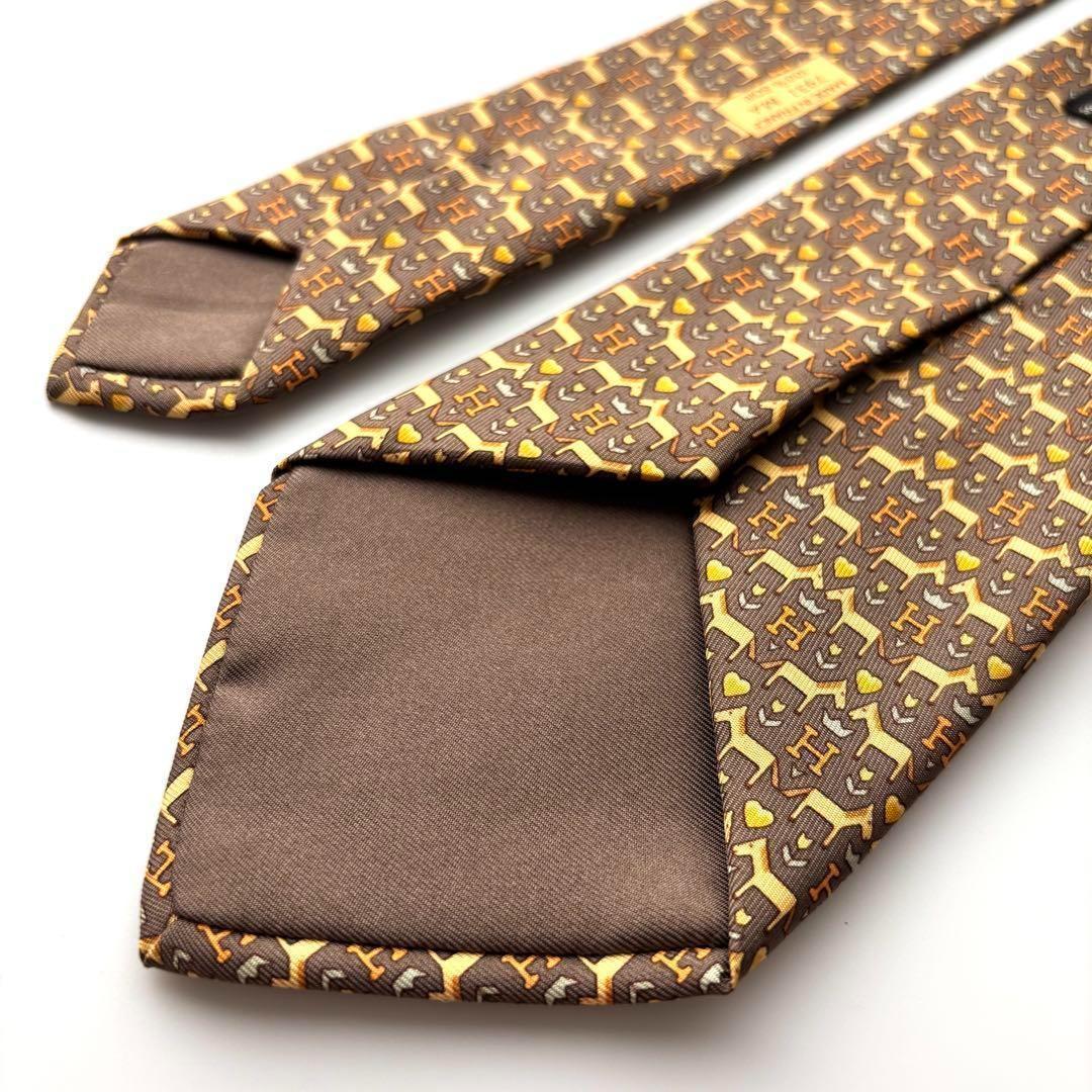 ꧁極美品꧂ エルメス ネクタイ H織りタイ ファソネ H柄 馬 ハート ブラウン