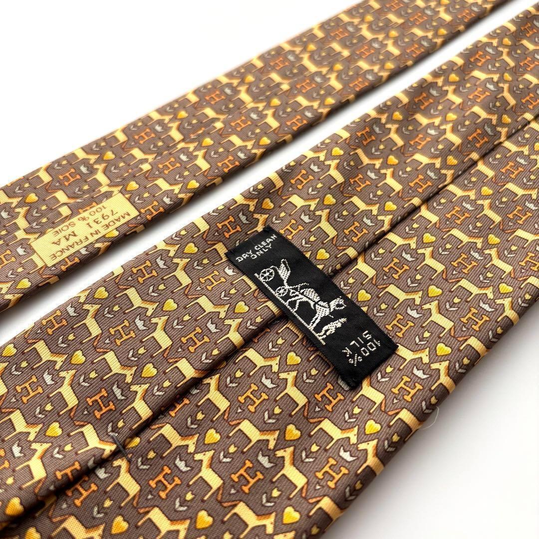 ꧁極美品꧂ エルメス ネクタイ H織りタイ ファソネ H柄 馬 ハート ブラウン