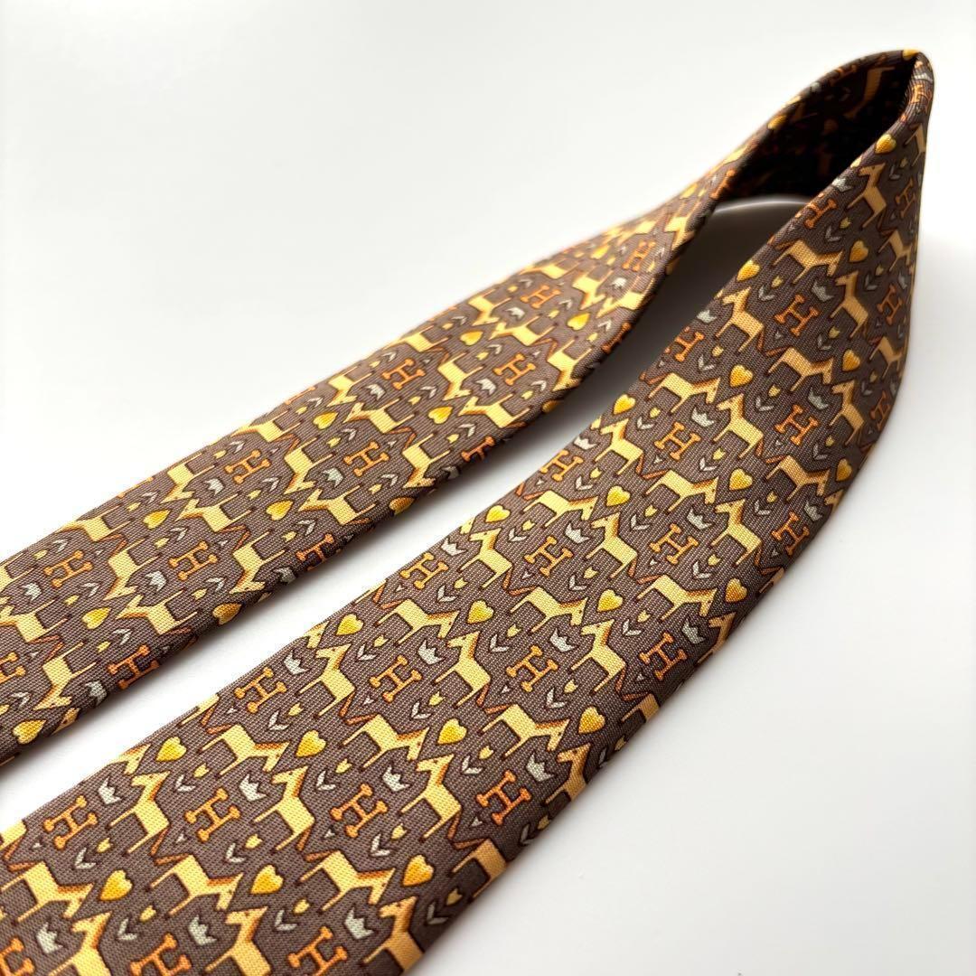 ꧁極美品꧂ エルメス ネクタイ H織りタイ ファソネ H柄 馬 ハート ブラウン