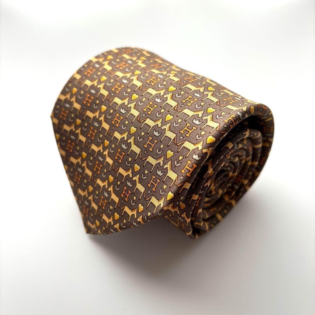 ꧁極美品꧂ エルメス ネクタイ H織りタイ ファソネ H柄 馬 ハート ブラウン