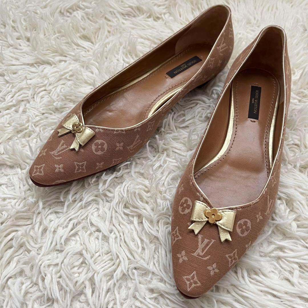 美品 ルイヴィトン フラットパンプス モノグラム リボン　36 1/2