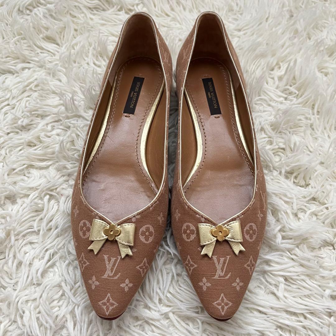 美品 ルイヴィトン フラットパンプス モノグラム リボン　36 1/2