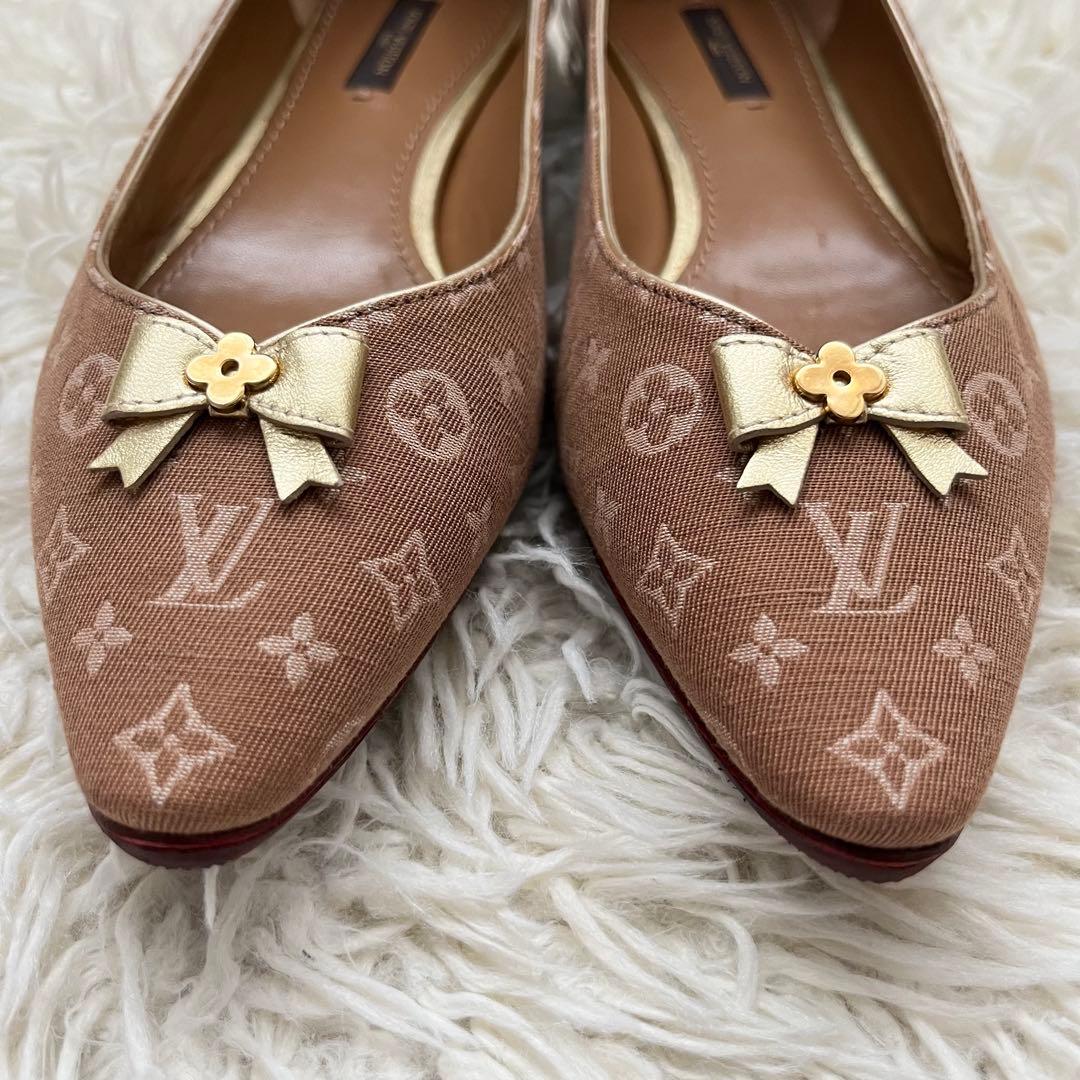 美品 ルイヴィトン フラットパンプス モノグラム リボン　36 1/2