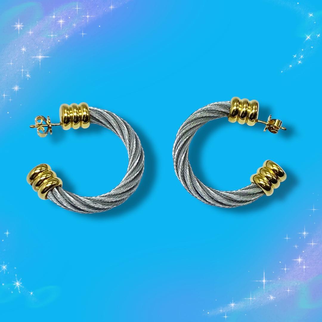 《美品》 フィリップシャリオール ワイヤーピアス シルバー×ゴールド