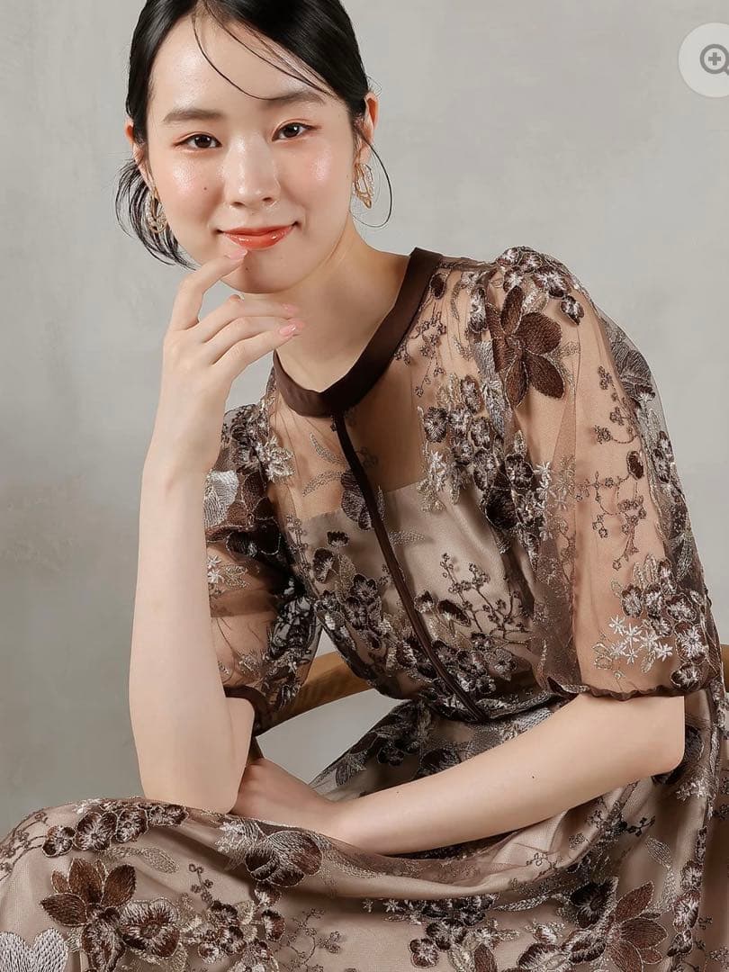 kana 花柄刺繍ドレス ブラウン Mサイズ