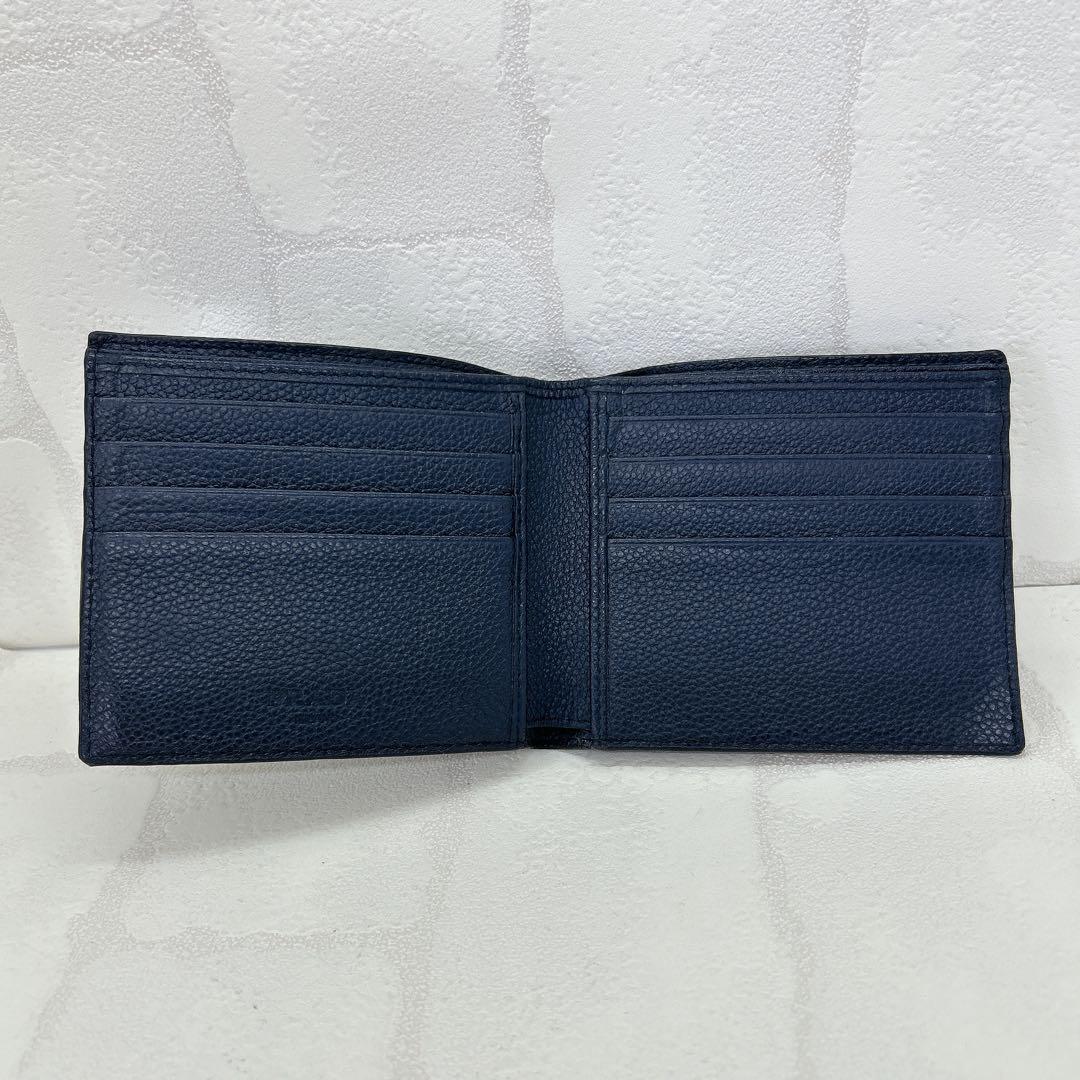 美品✨PRADAプラダ 折財布 財布 二つ折り 三角ロゴ シボ革 ネイビー