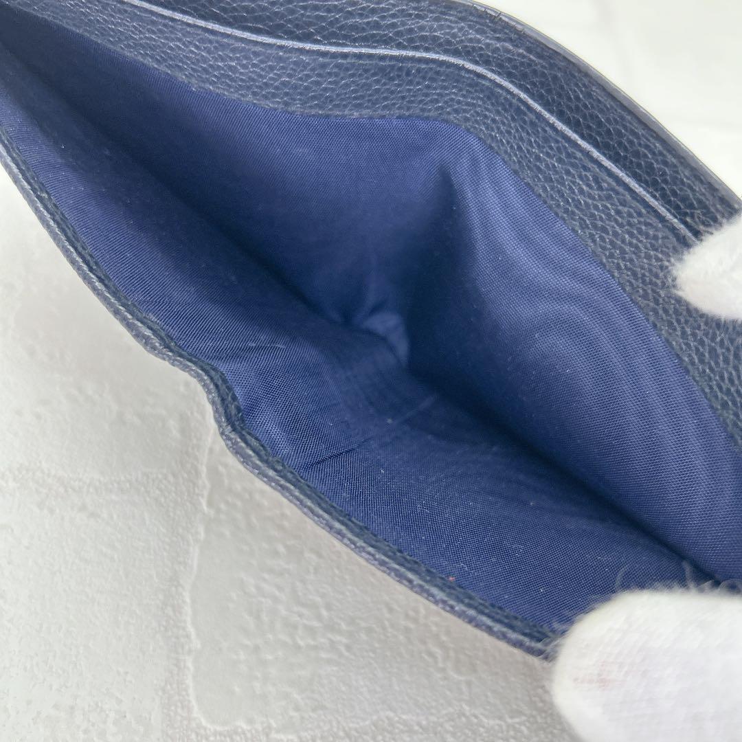 美品✨PRADAプラダ 折財布 財布 二つ折り 三角ロゴ シボ革 ネイビー