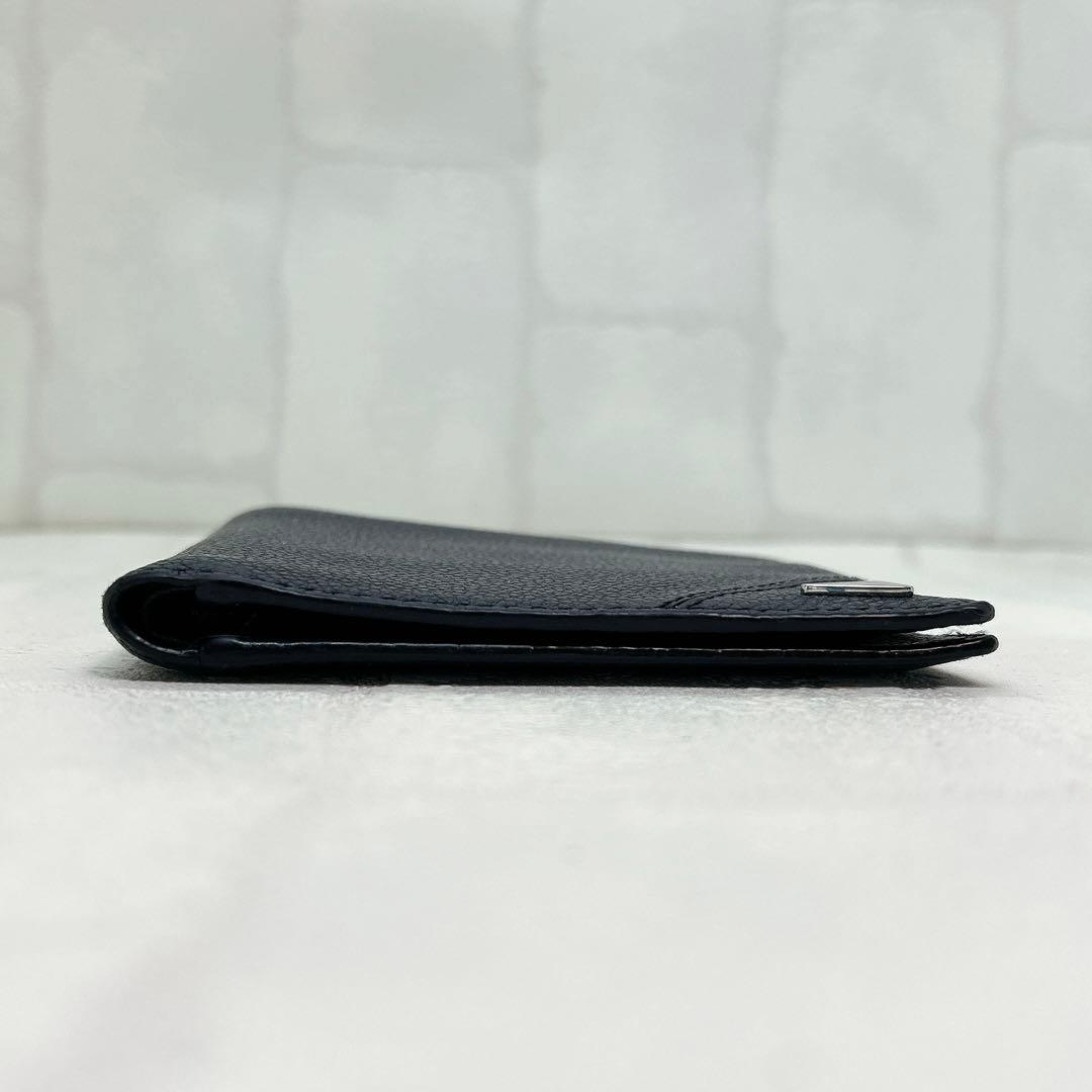 美品✨PRADAプラダ 折財布 財布 二つ折り 三角ロゴ シボ革 ネイビー