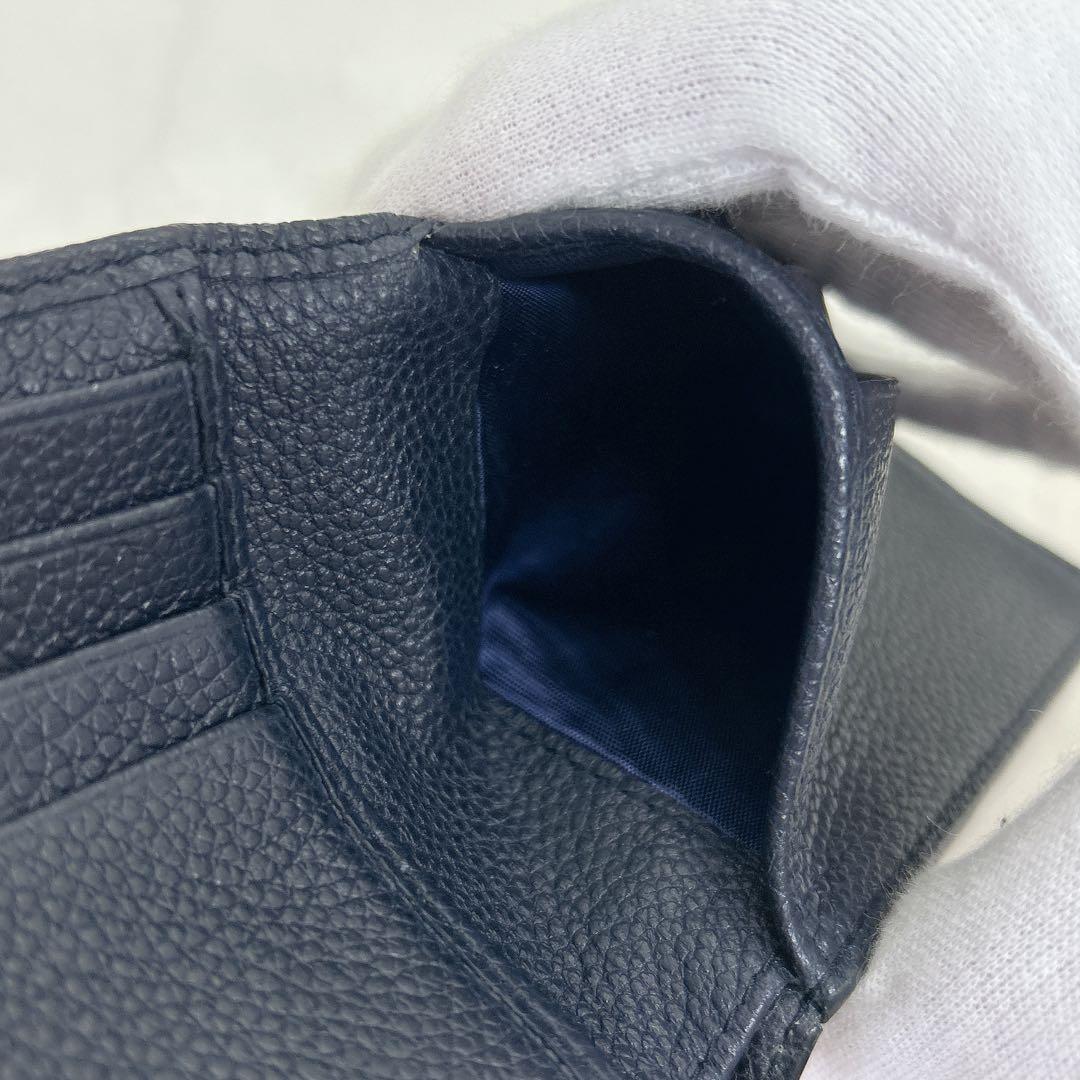 美品✨PRADAプラダ 折財布 財布 二つ折り 三角ロゴ シボ革 ネイビー