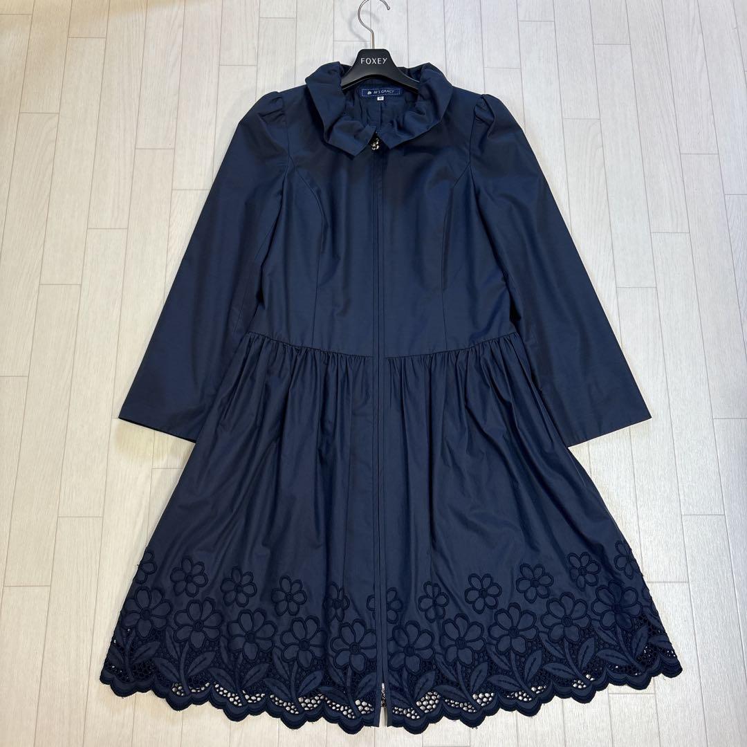 エムズグレイシー スプリングコート フラワーレースカットワーク 40 ネイビー