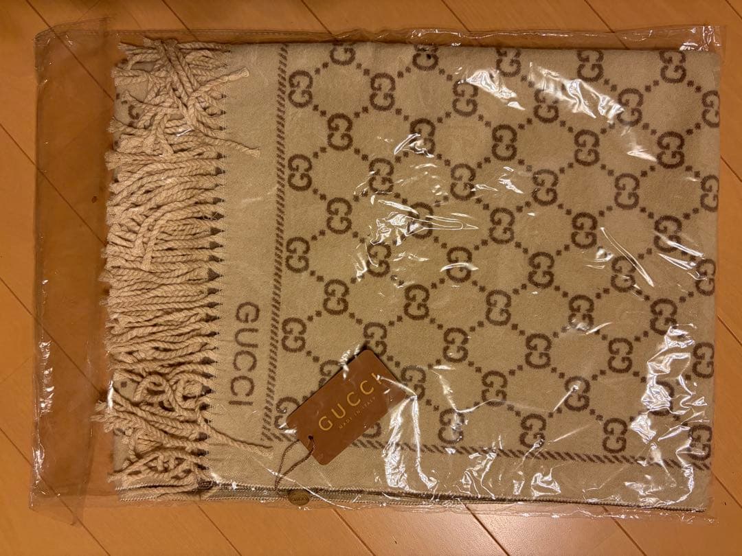 GUCCI模様 マフラー ベージュ/ブラウン