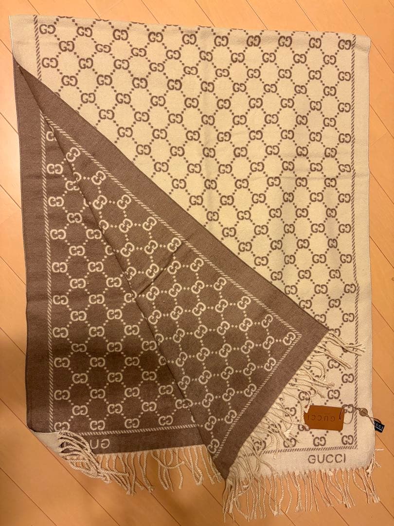 GUCCI模様 マフラー ベージュ/ブラウン