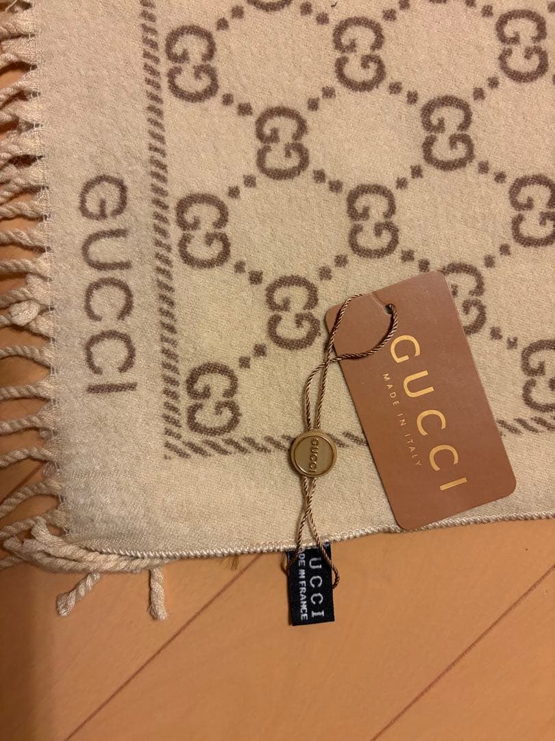 GUCCI模様 マフラー ベージュ/ブラウン