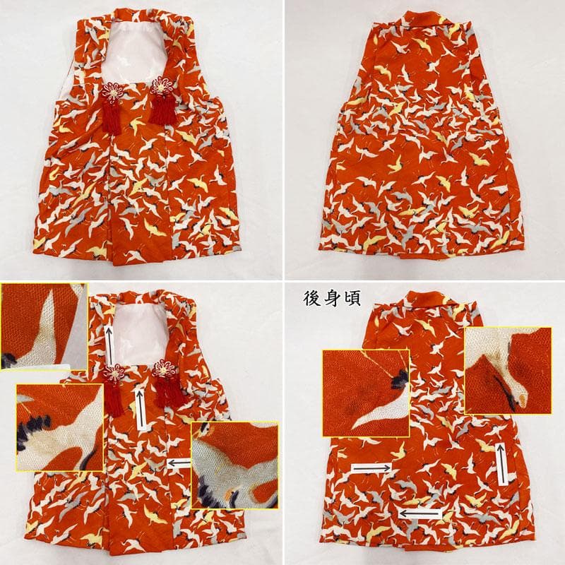 ◎509ag7◎七五三 三歳 女の子 アンティーク着物&被布 レトロ 濃朱色◎