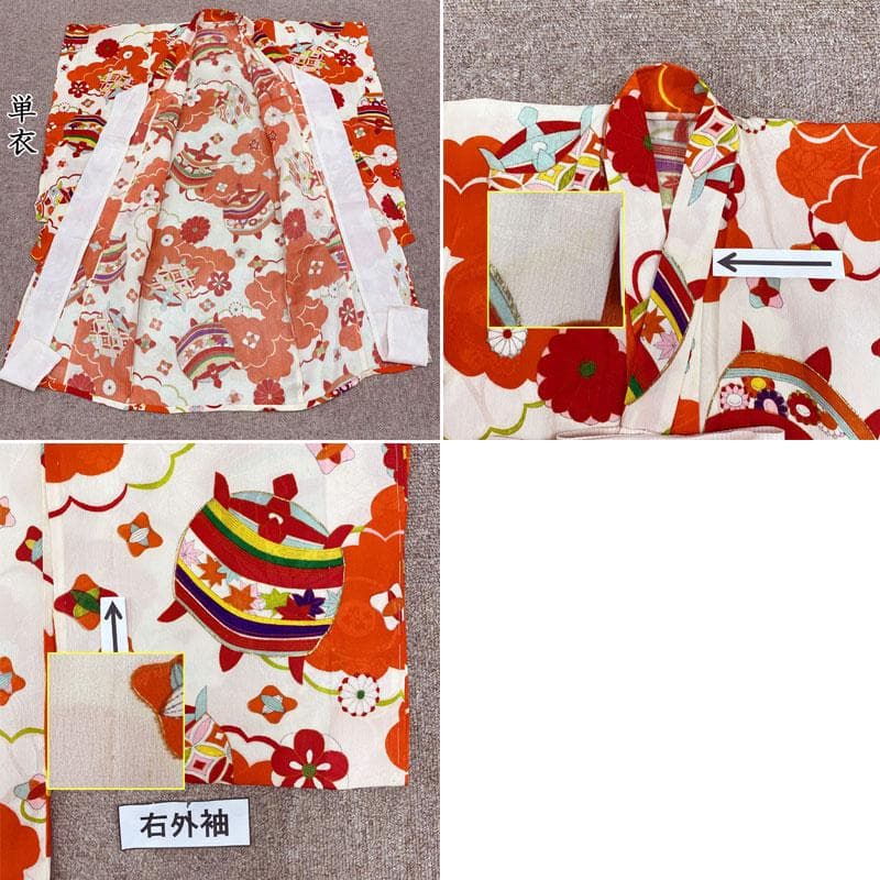 ◎509ag7◎七五三 三歳 女の子 アンティーク着物&被布 レトロ 濃朱色◎