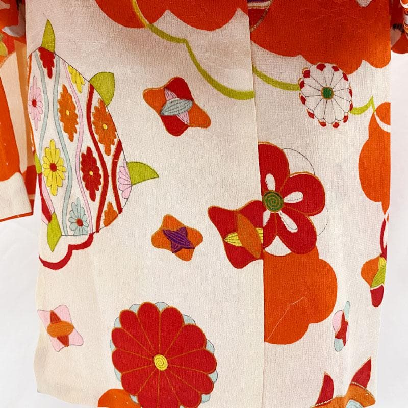 ◎509ag7◎七五三 三歳 女の子 アンティーク着物&被布 レトロ 濃朱色◎