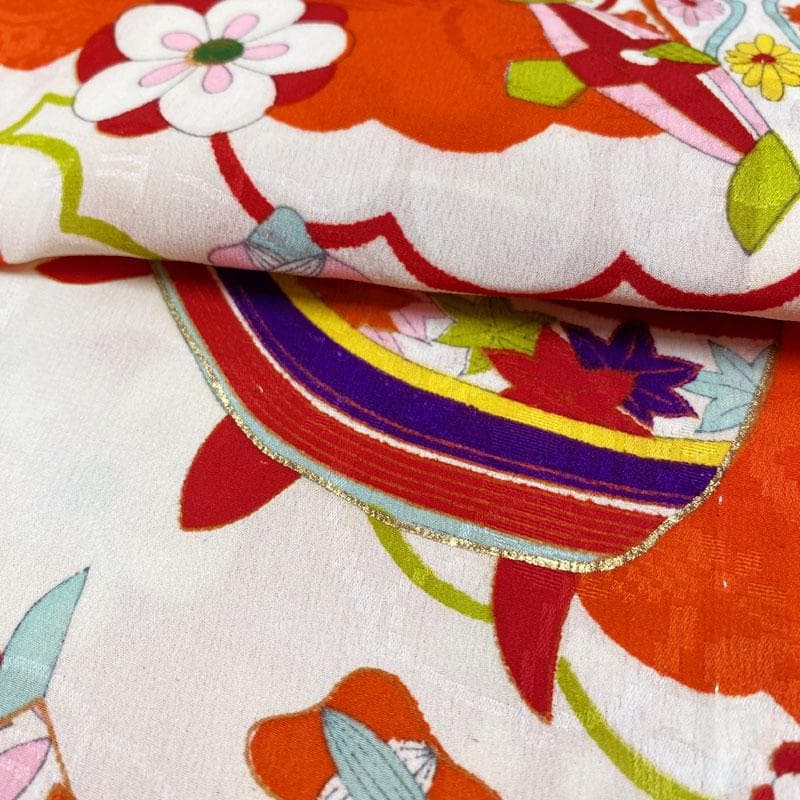 ◎509ag7◎七五三 三歳 女の子 アンティーク着物&被布 レトロ 濃朱色◎