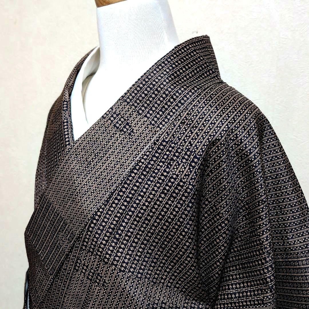 新品 未使用 正絹 袷 本場 ぜんまい紬 江戸小紋 トールサイズ 薄茶