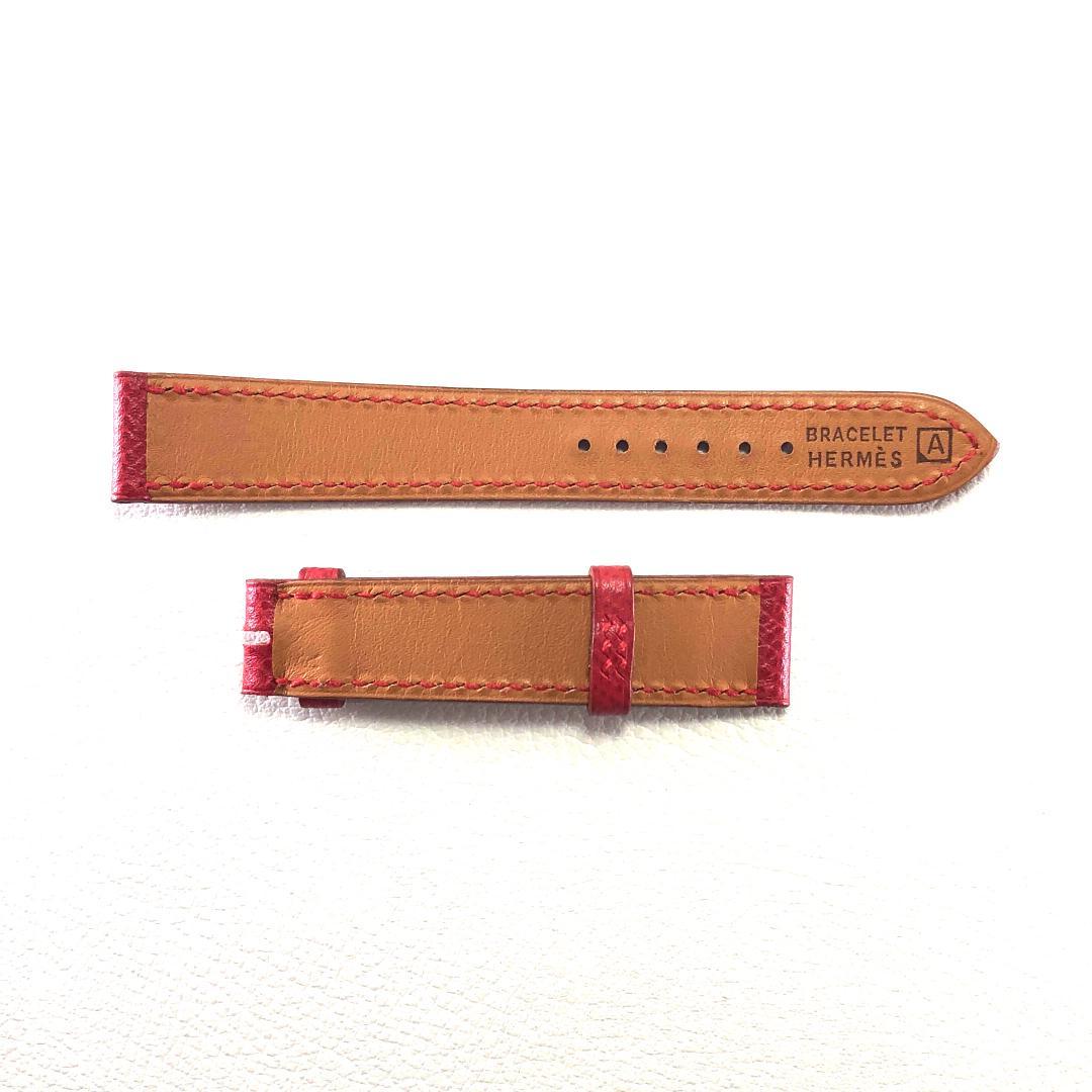 【美品】エルメス／Hウォッチ用 革ベルト 赤・GP／□A刻印