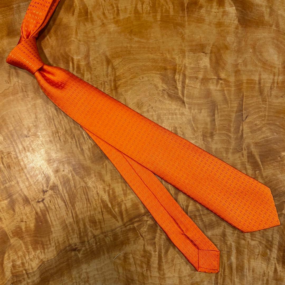 HERMES オレンジ シルク ネクタイ