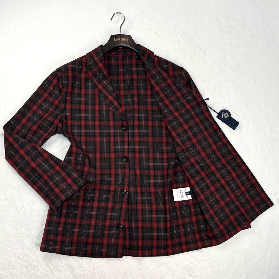未使用品 LARDINI 三者混 タータンチェック アンコンジャケット M