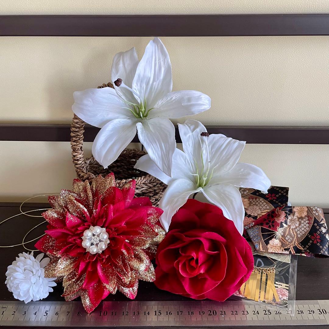 紅白　和装髪飾り　成人式髪飾り　振袖髪飾り　結婚式髪飾り　着物髪飾り　色打掛髪飾