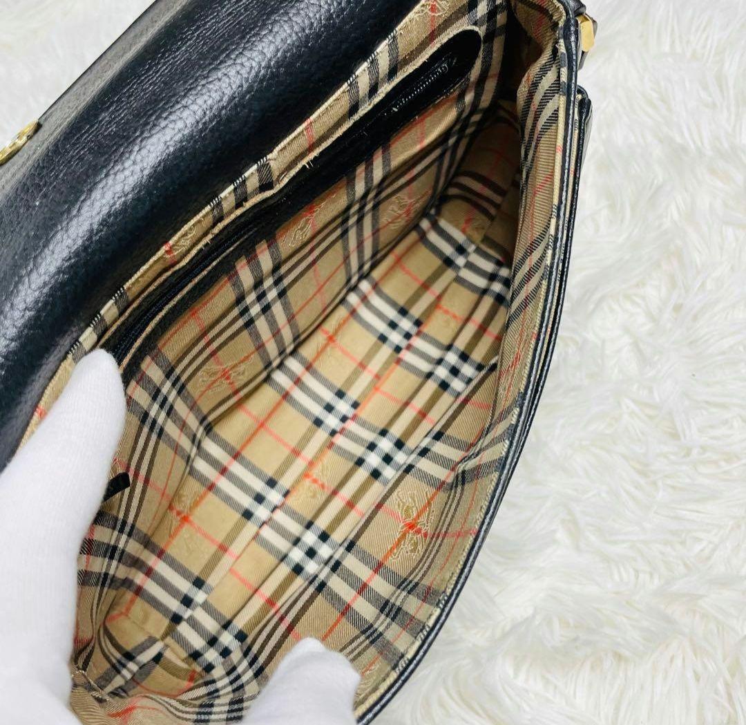 【良品】 Burberry ショルダーバッグ ノバチェック ブラック　レザー