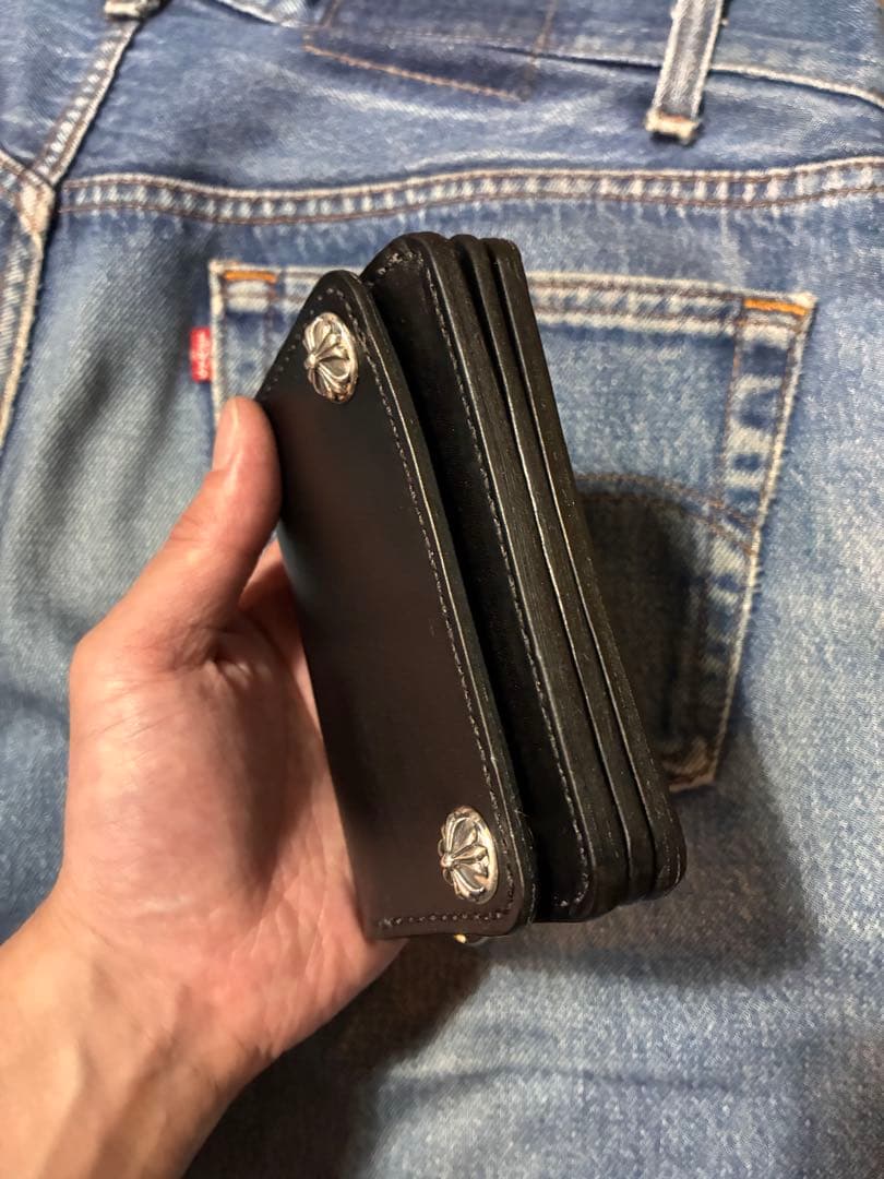 トラッカーウォレットショートサイズ　シルバー925クロスボールコンチョカスタム