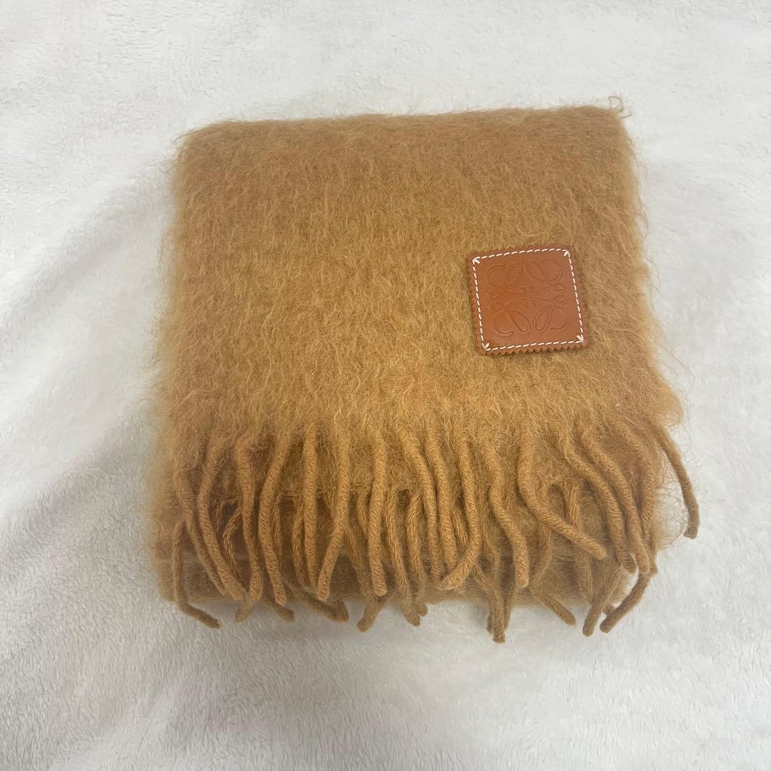 【良品】LOEWEロエベ アナグラム　モヘア/ウール マフラー　キャメル