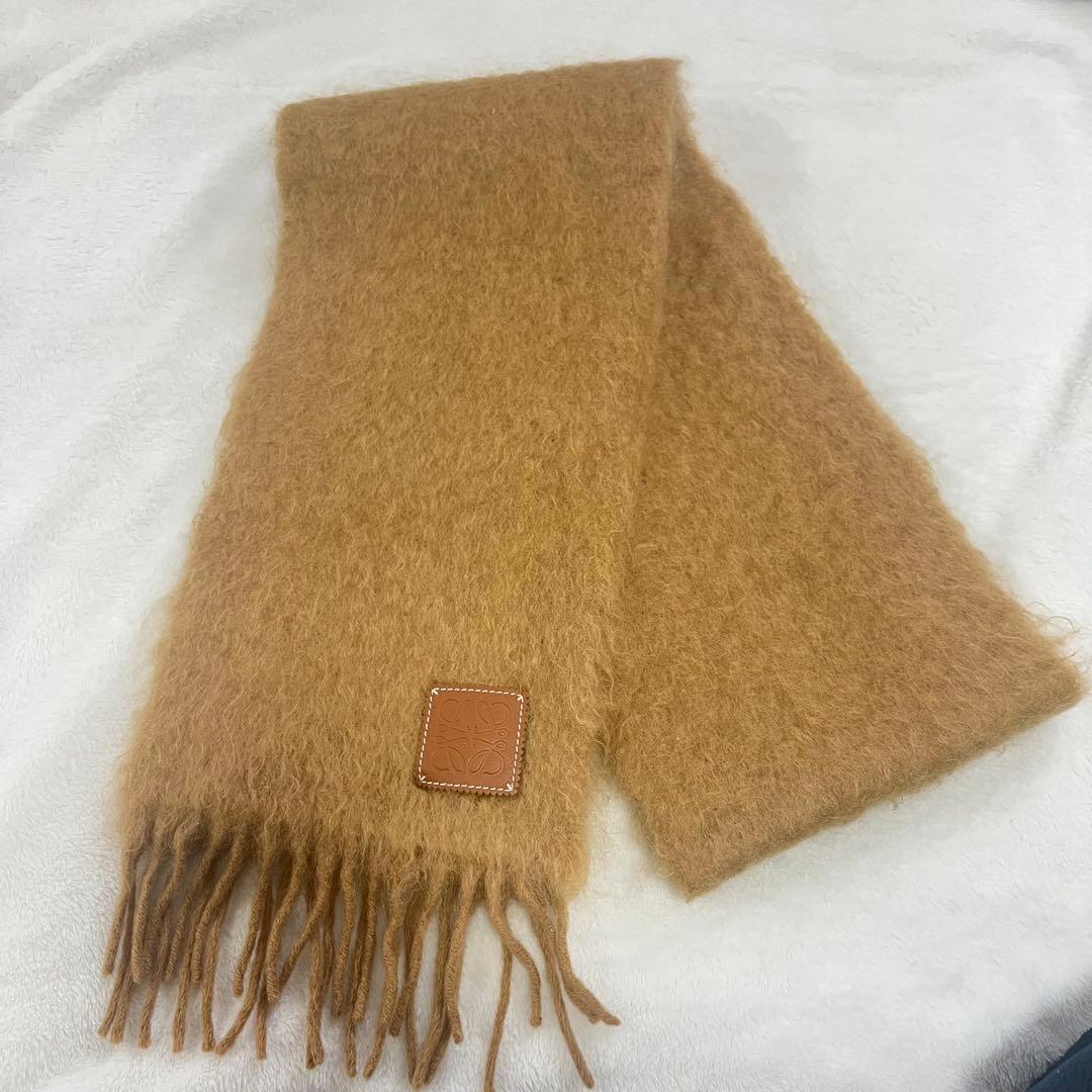 【良品】LOEWEロエベ アナグラム　モヘア/ウール マフラー　キャメル
