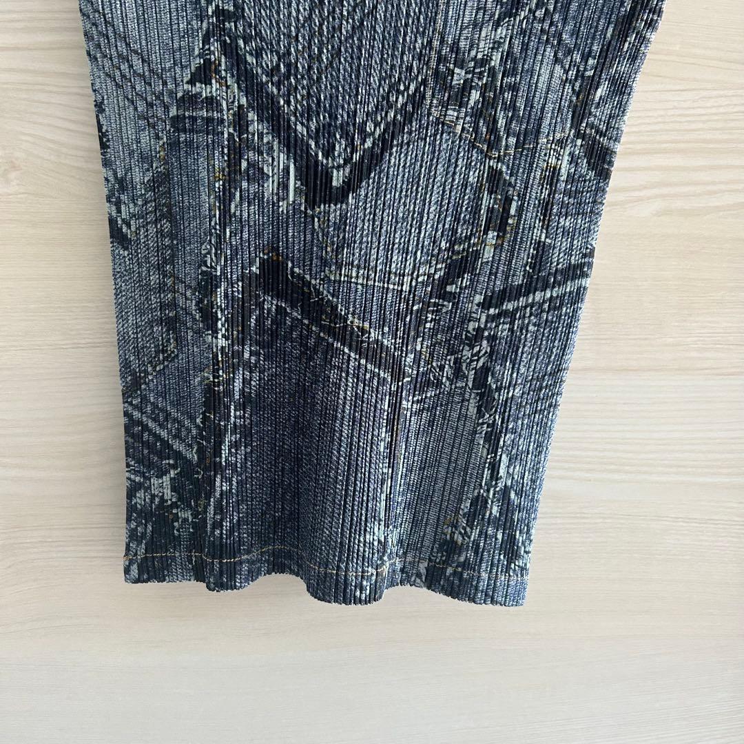プリーツプリーズ　デニム　プリント　ブルー系　極美品　サイズ3