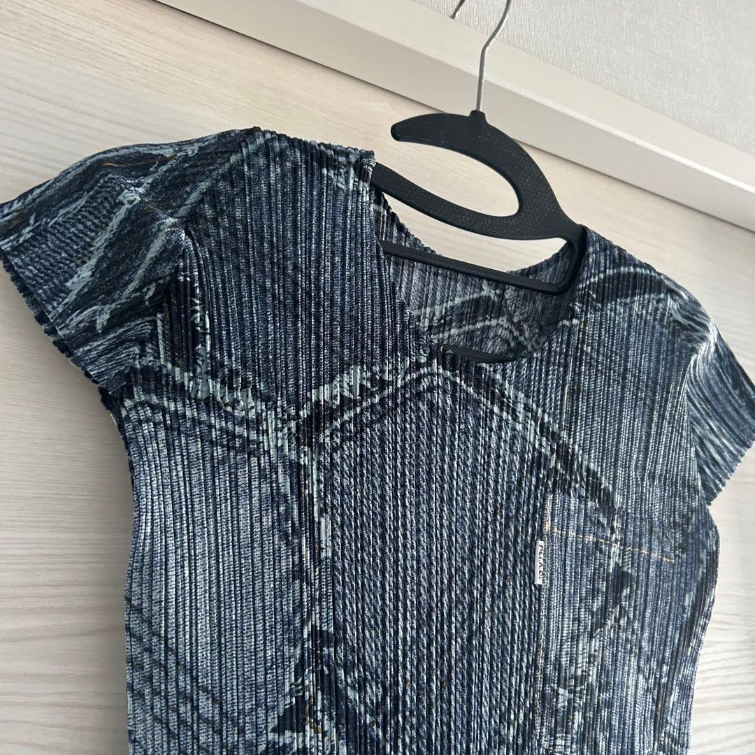 プリーツプリーズ　デニム　プリント　ブルー系　極美品　サイズ3