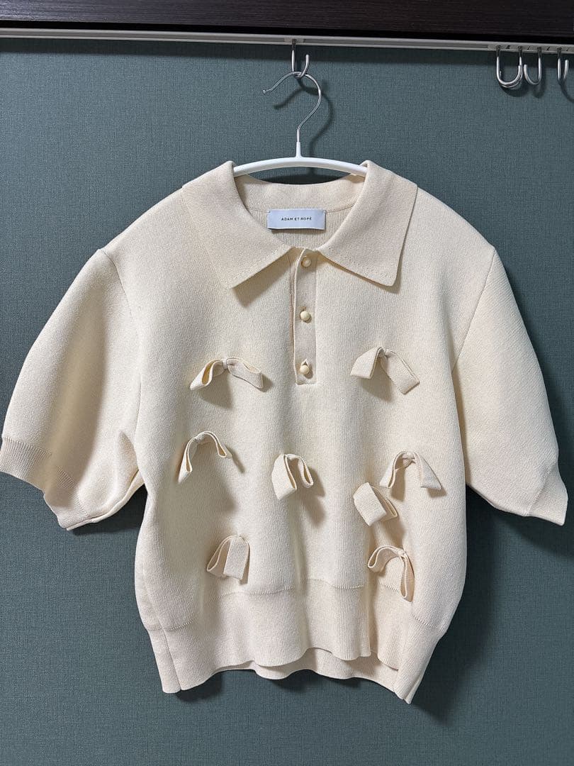 ADAM ET ROPE FEMME リボンポロニット 半袖