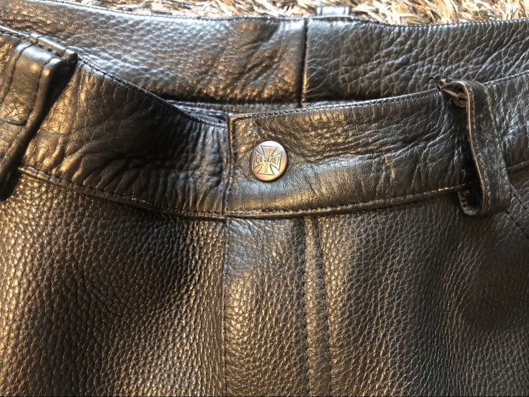 サイズ40 XL OUTLAW 牛革　レザー　ブラック　パンツ　バイク