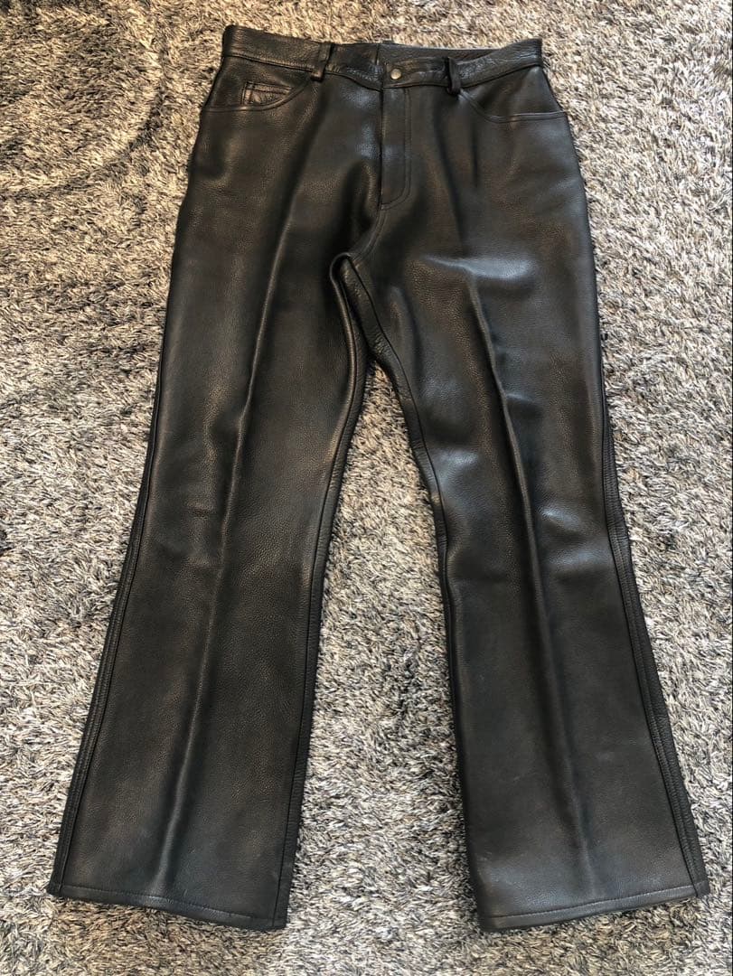 サイズ40 XL OUTLAW 牛革　レザー　ブラック　パンツ　バイク