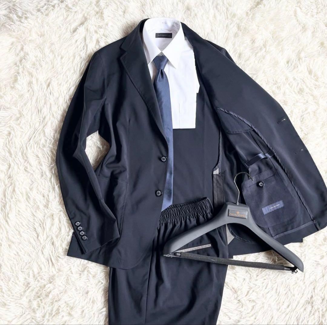 <美品>TAGLIATORE 新ロゴ reflect ネイビー ウールスーツ48