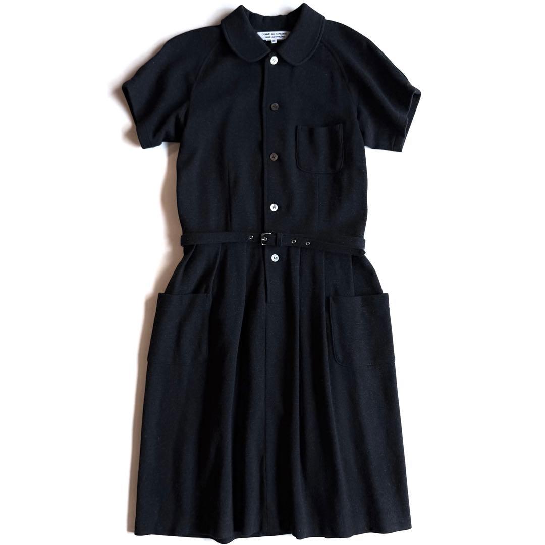 《美品》コムデギャルソン コムコム 丸襟 ワンピース ベルト付き ブラック XS