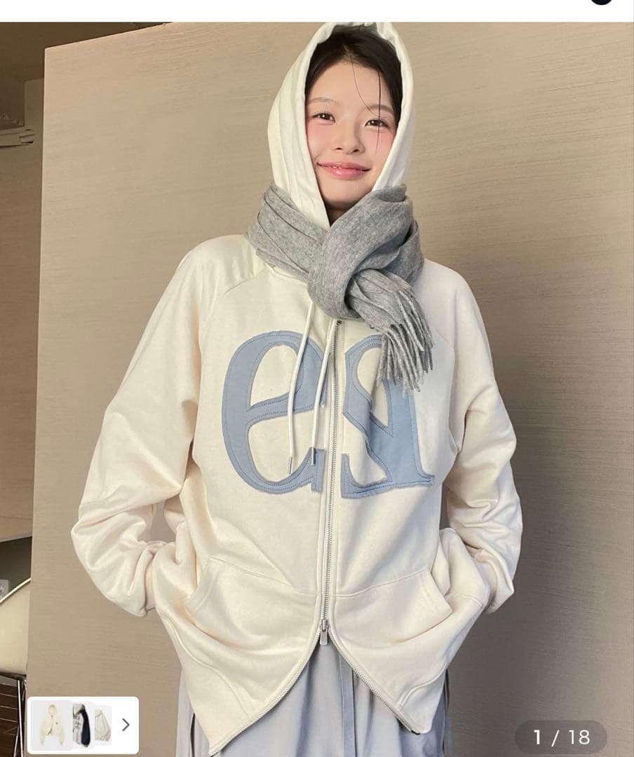 ILLIGO イリゴ クリーム色ジップアップフーディ（21刺繍）Sサイズ