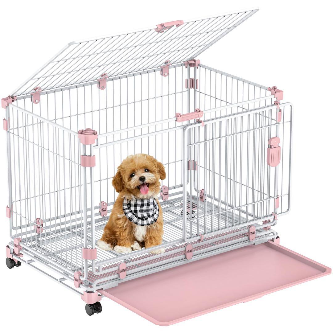 犬　ケージ　トレー付き　ペットサークル　キャスター付き　屋根付き