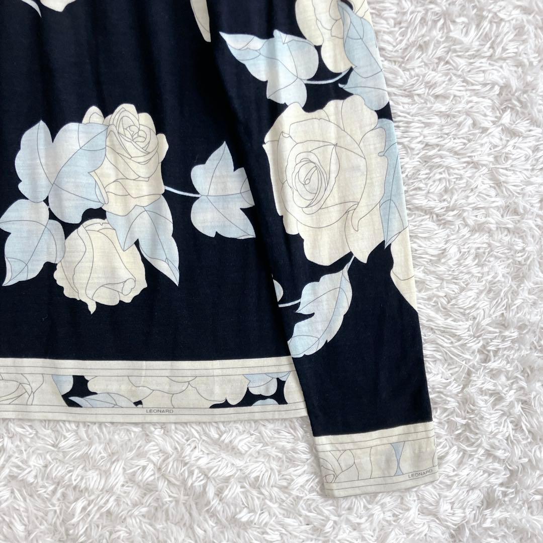 シルク混✨レオナール カットソー トップス トリム 花 伸縮性 ブラック 38