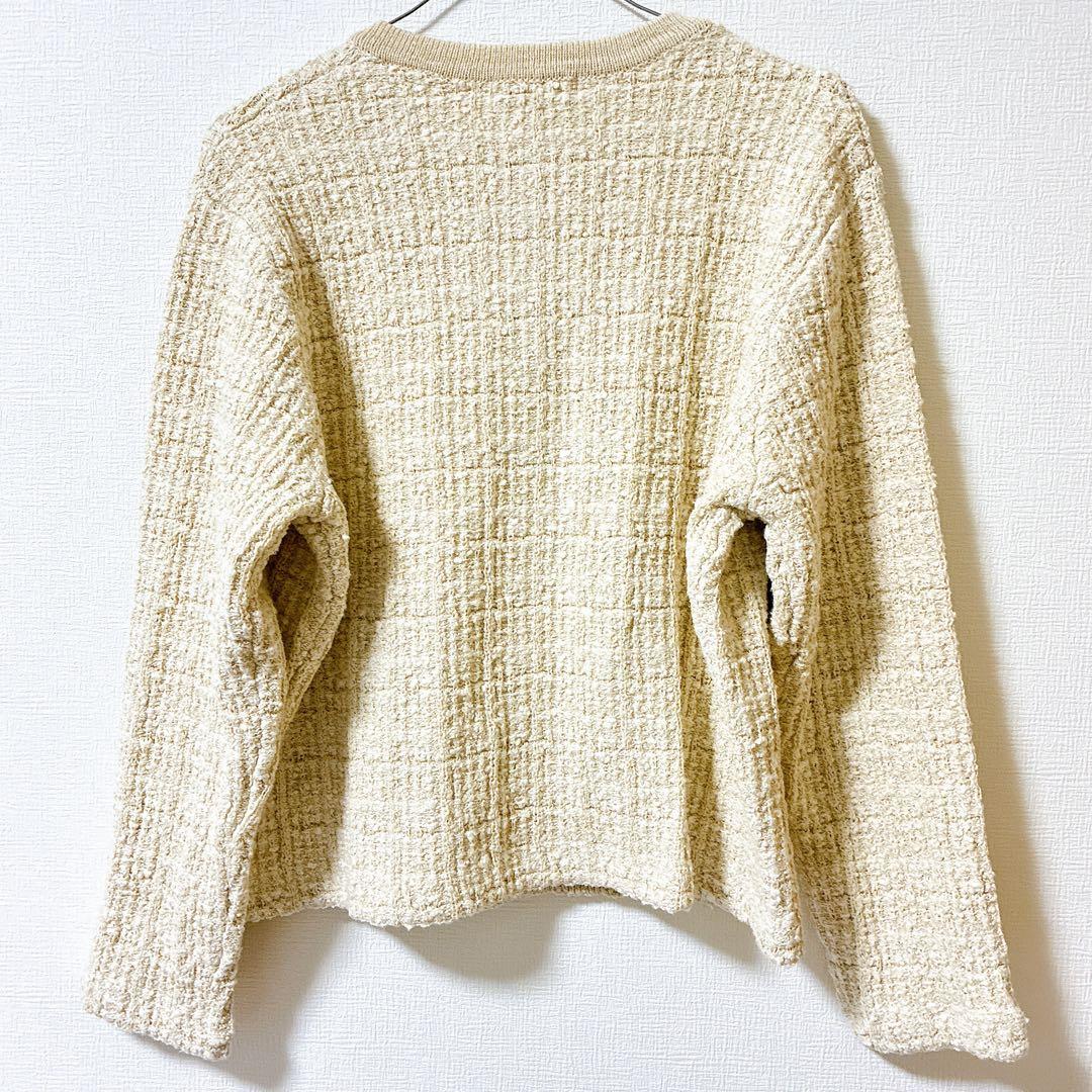 【美品】北欧、暮らしの道具店　ツイード ニットジャケット　アイボリー