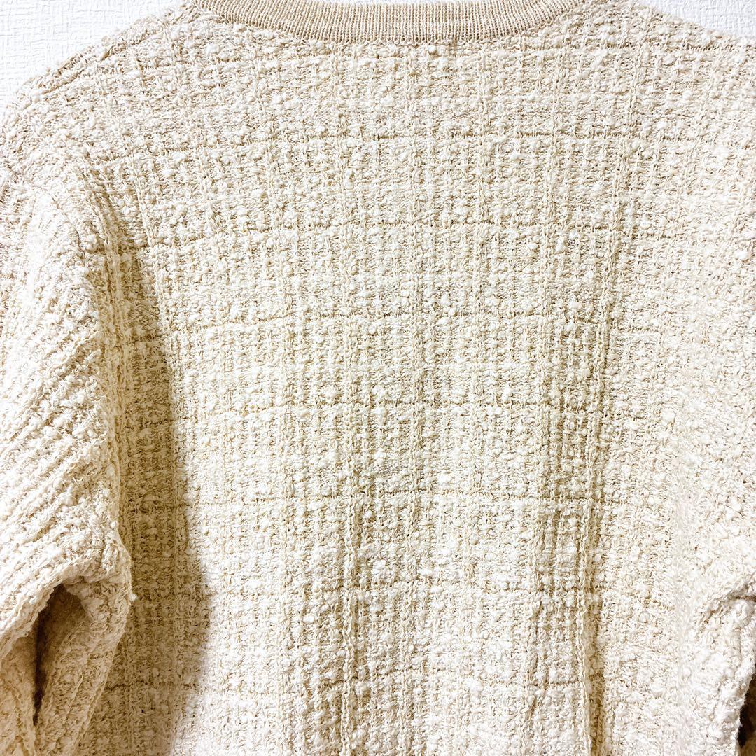 【美品】北欧、暮らしの道具店　ツイード ニットジャケット　アイボリー