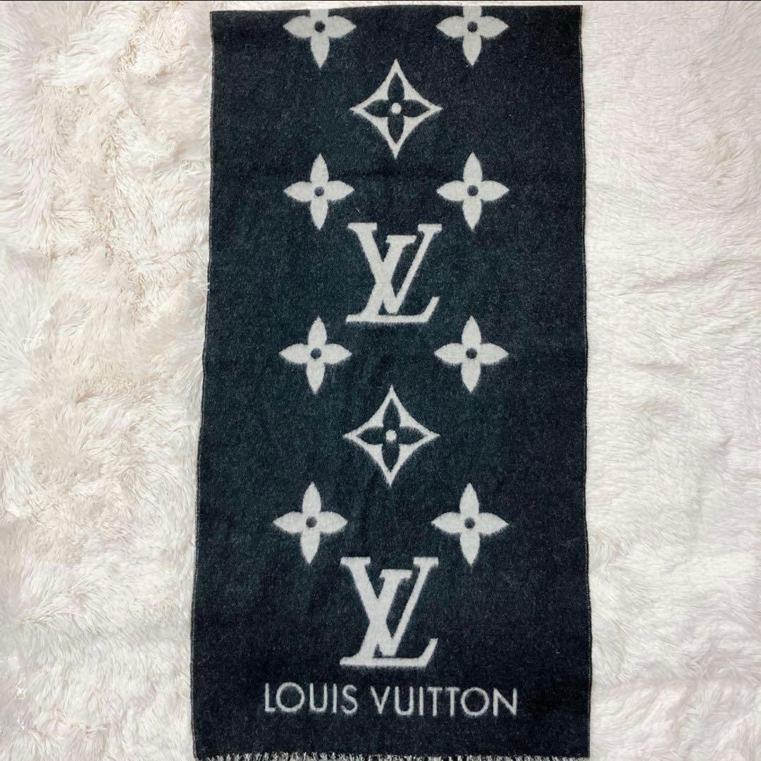 ヴィトン Vuitton モノグラム カシミヤ マフラー ブラック MB24