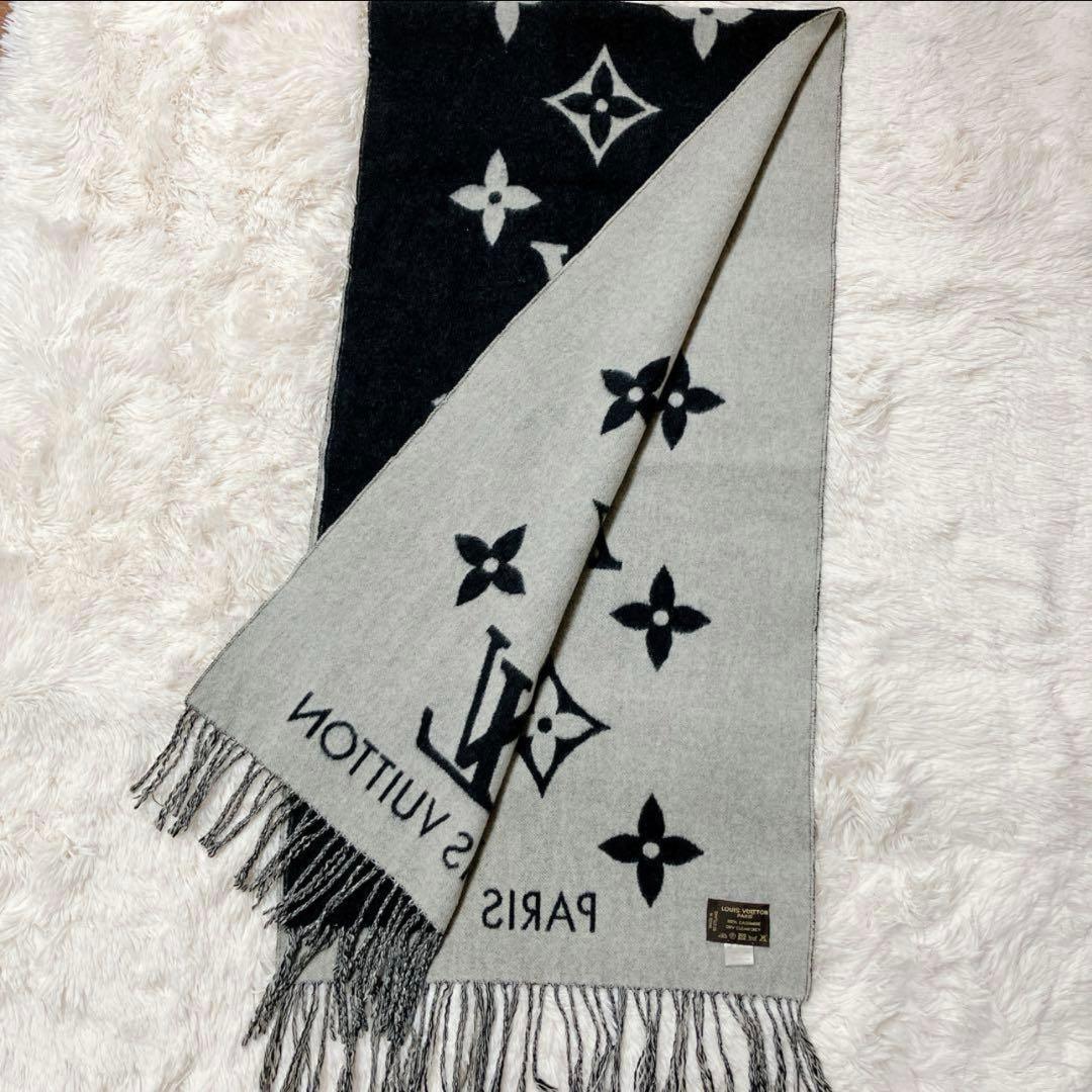ヴィトン Vuitton モノグラム カシミヤ マフラー ブラック MB24