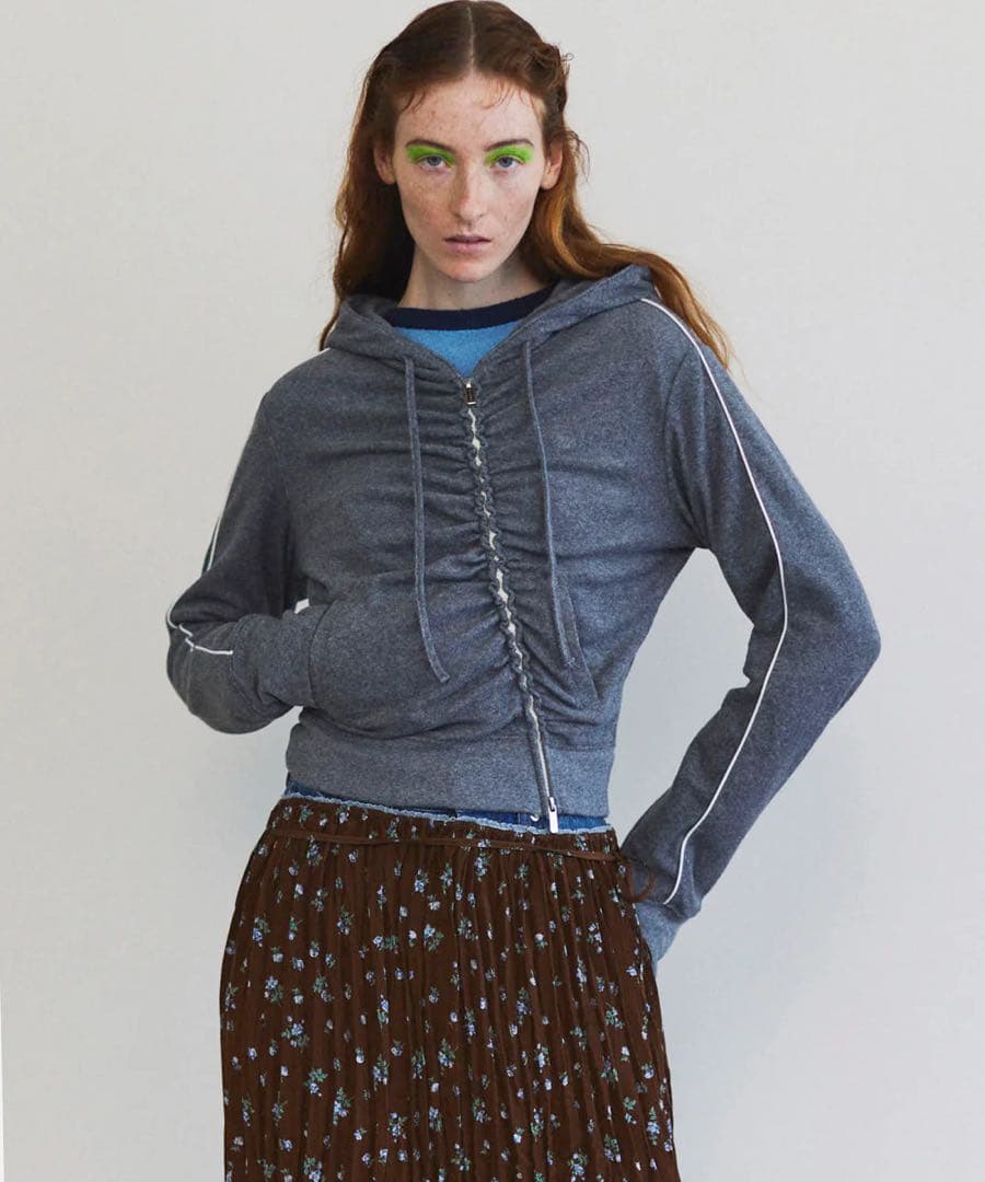 トップス Gather Pile Fabric Short Length Hoodie