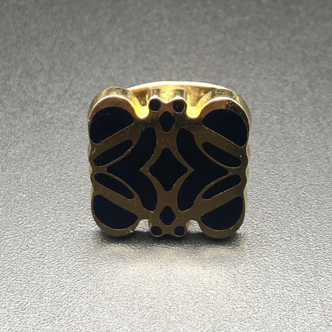 【美品】LOEWE ロエベ アナグラム ゴールド×ブラック カフリンクス カフス