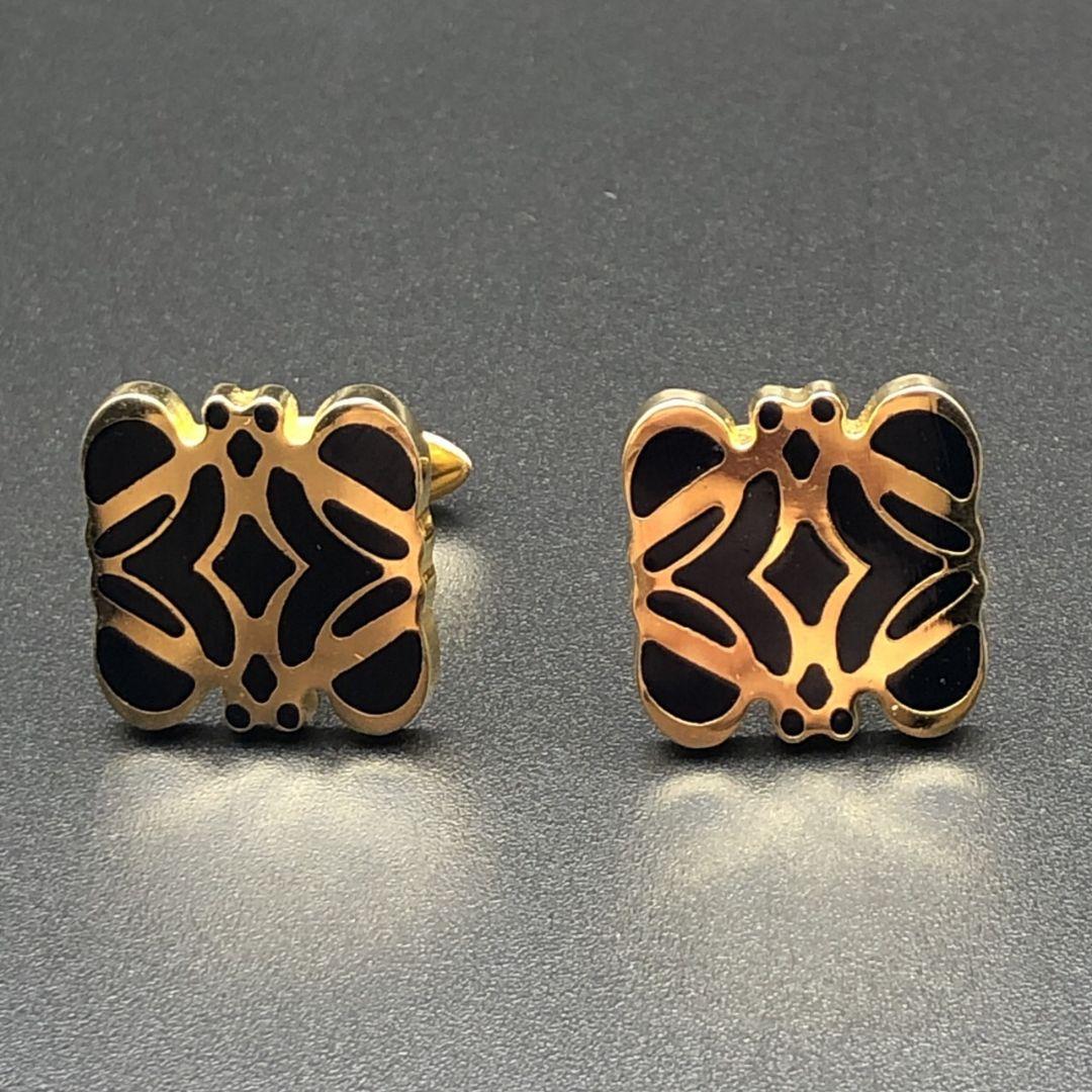 【美品】LOEWE ロエベ アナグラム ゴールド×ブラック カフリンクス カフス