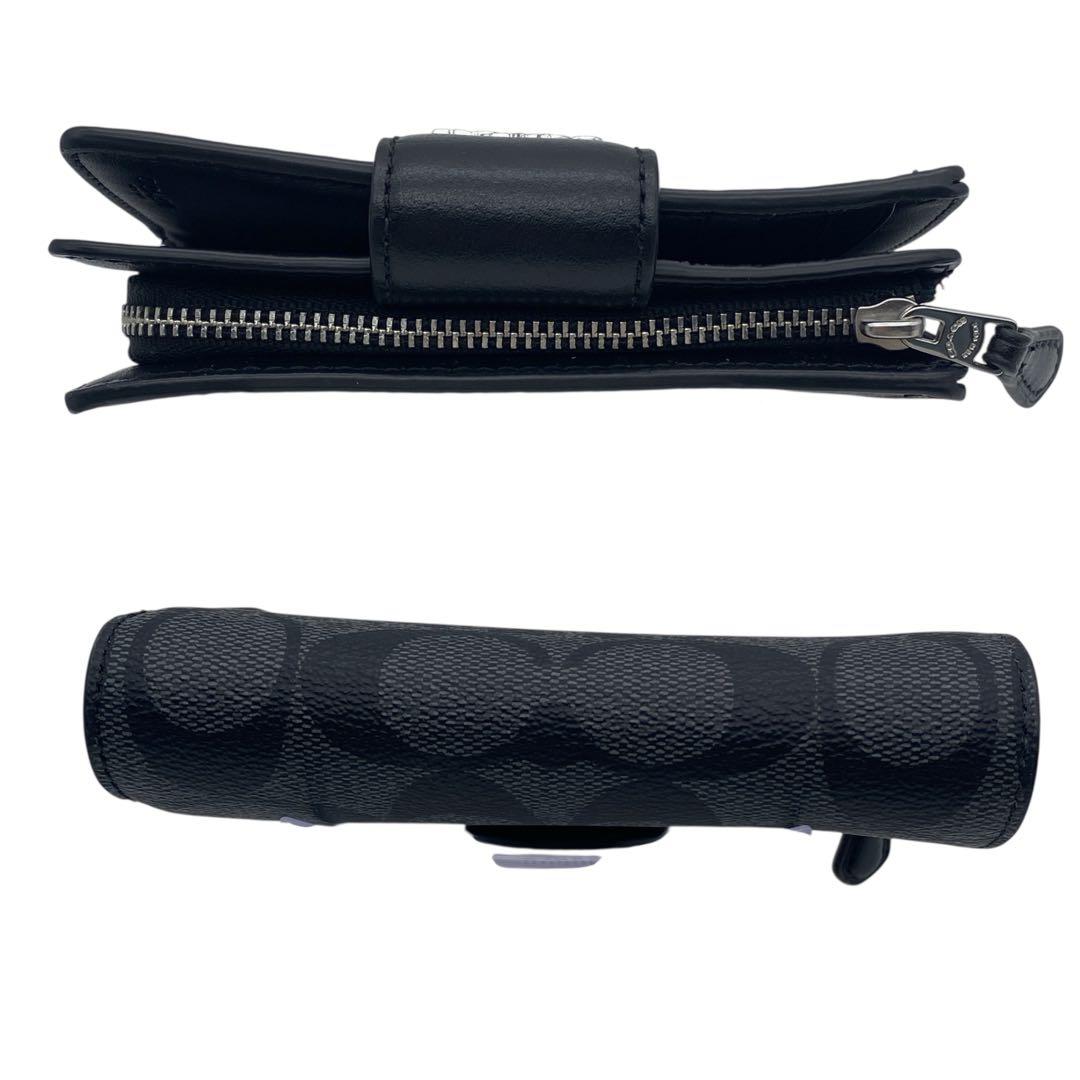 【未使用級】 COACH コーチ 二つ折り 財布 シグネチャー ブラック