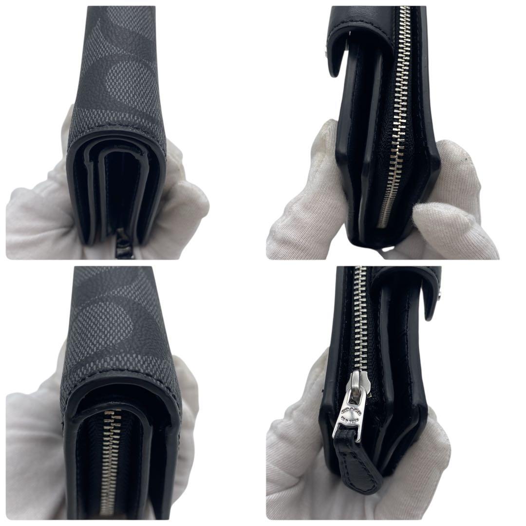 【未使用級】 COACH コーチ 二つ折り 財布 シグネチャー ブラック