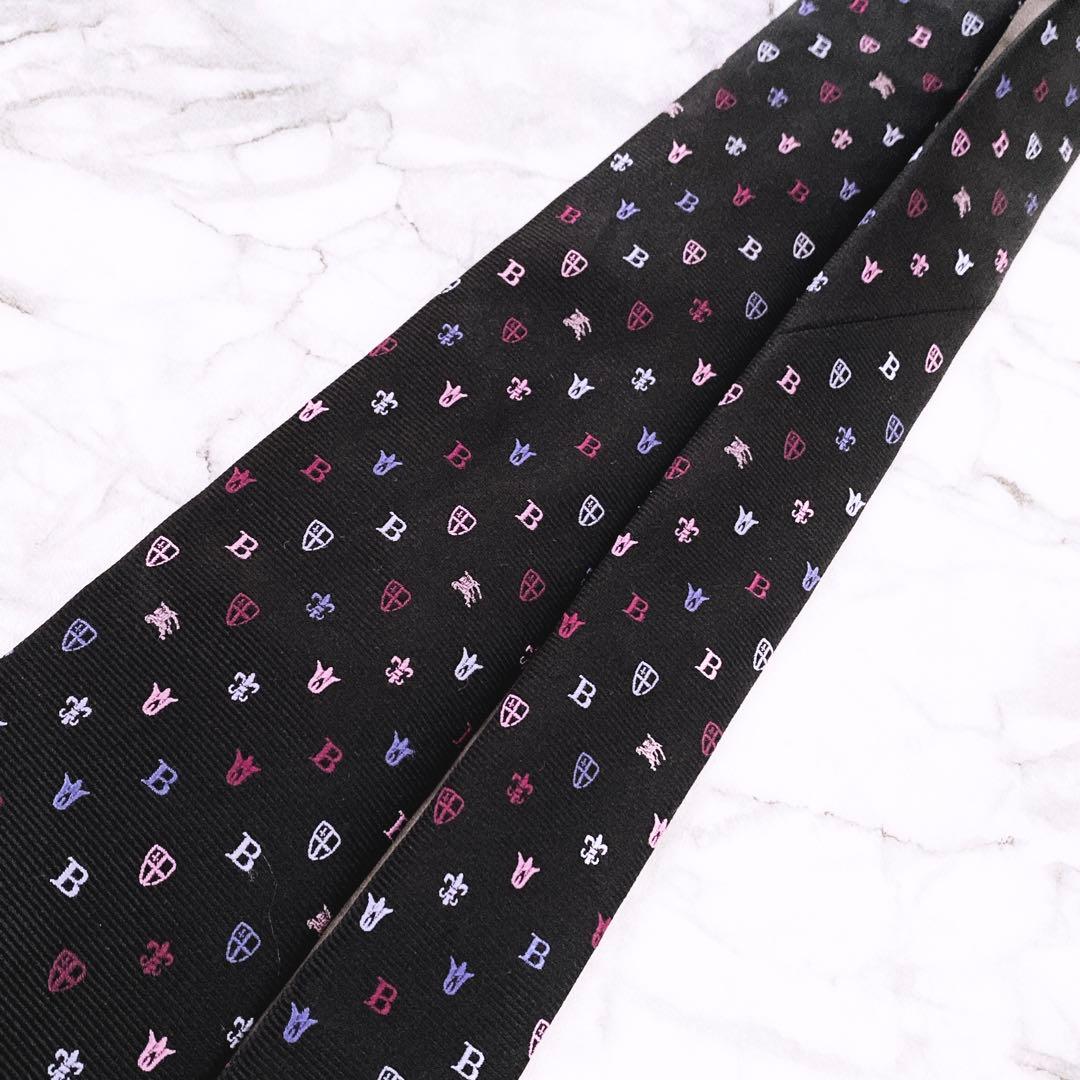 ✨未使用クラス✨バーバリー　ホースロゴ　マルチカラー　ドット　ブラック　ネクタイ